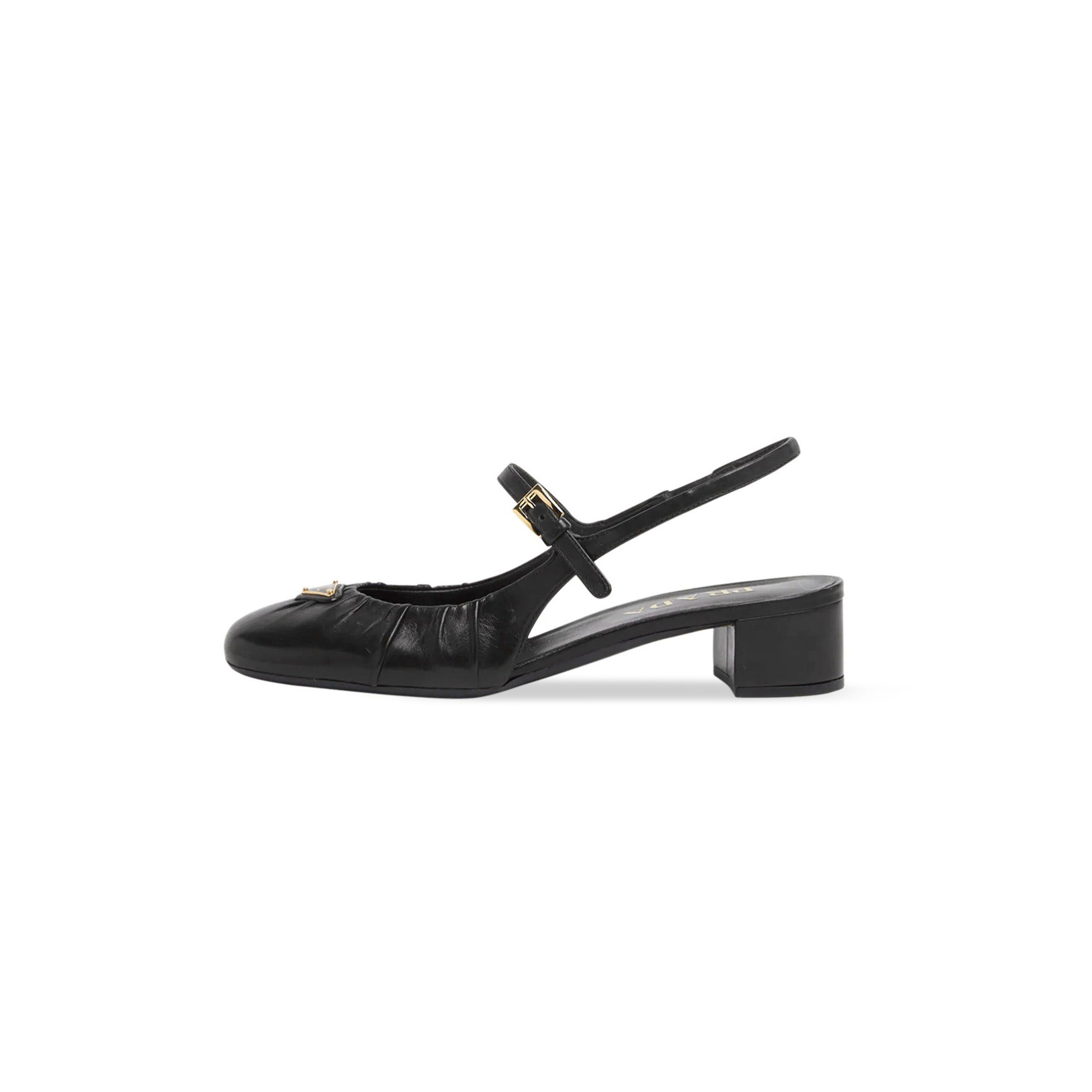 PRADA RUCHED TOE MARY JANE LEATHER PUMPS 